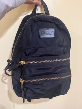 Marc Jacobs Black Nylon Backpack with Gold Hardware Accents